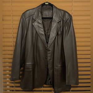 Vintage Chocolate Brown Leather Oversized Blazer
